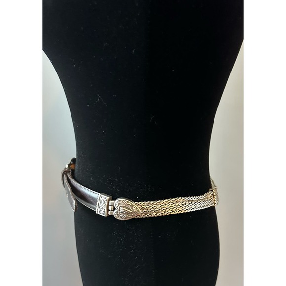 Brighton Brown Leather & Silver Herringbone & Hearts Belt #44309 Sz M Womens - Picture 3 of 9